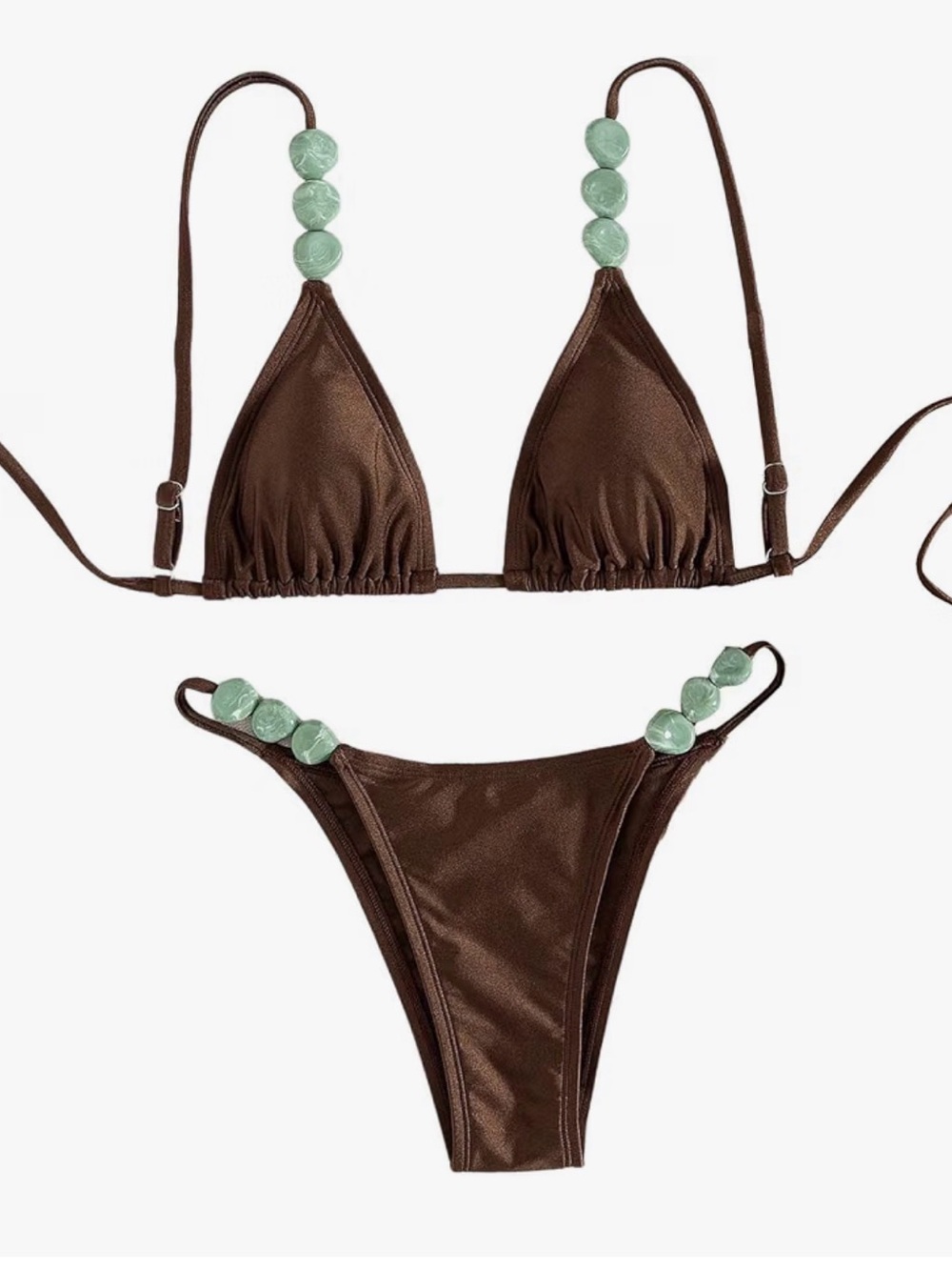 Brown Beaded Triangle Bikini Set - Women Swim- never been worn